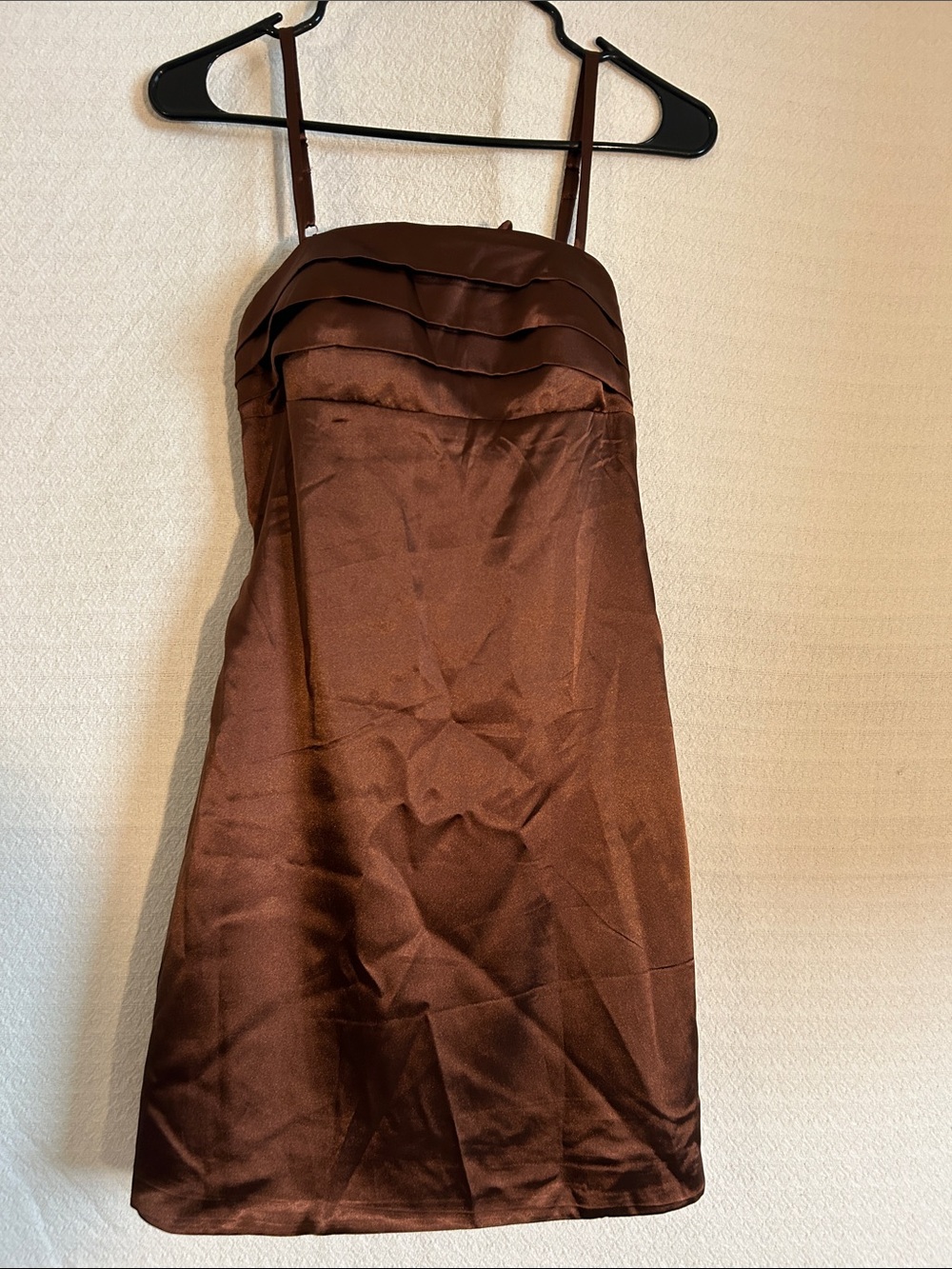 Brown Satin “Wear your love” Spaghetti Strap Dress Size 4